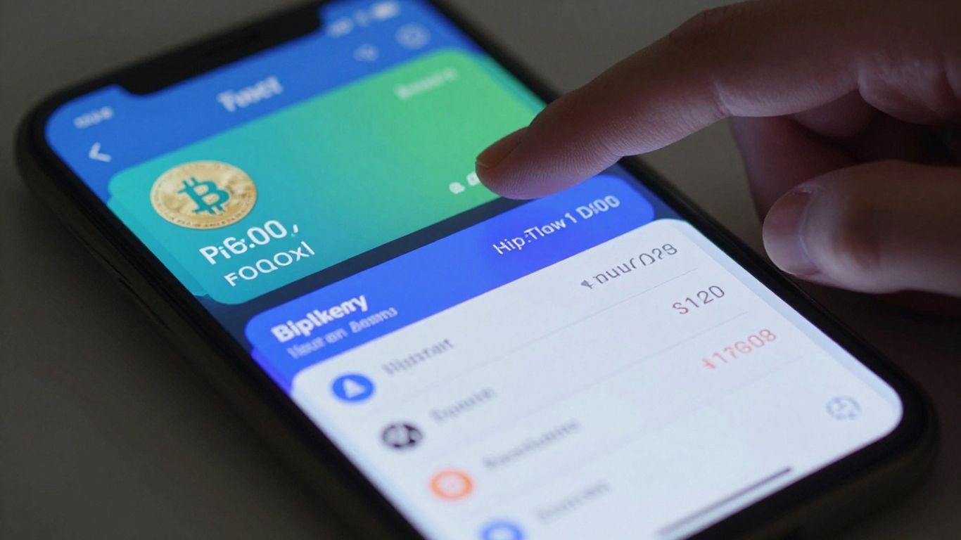 Digital crypto wallet interface with balances and transactions.