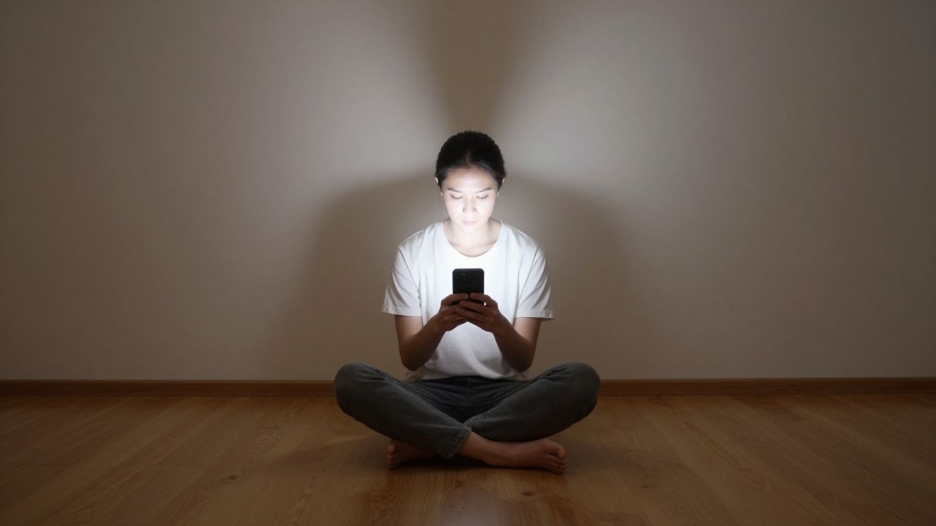 Mindful person in an indoor space with digital flora