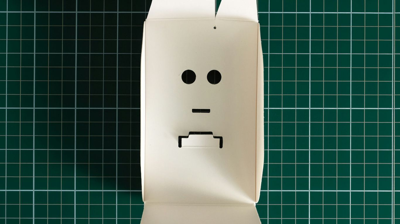 A paper bag with a face drawn on it
