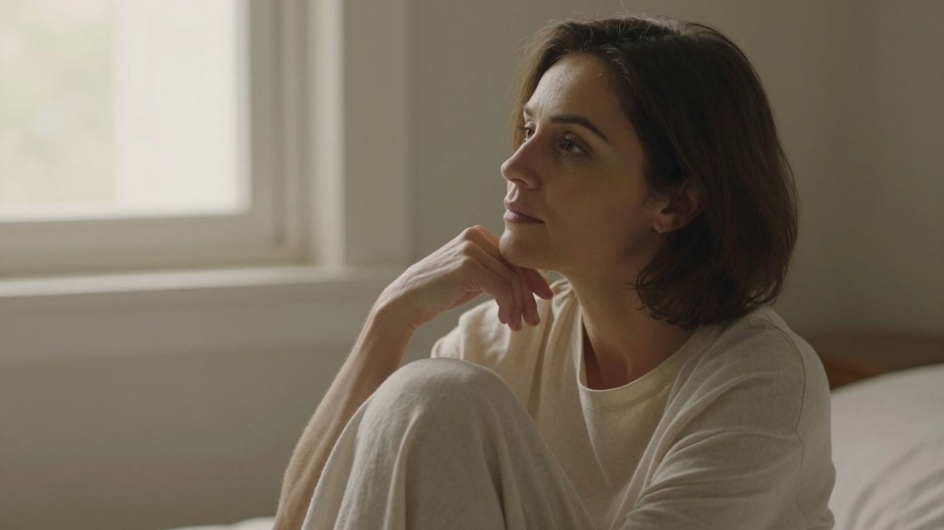 Mulher refletindo tranquilamente sobre seu bem-estar íntimo