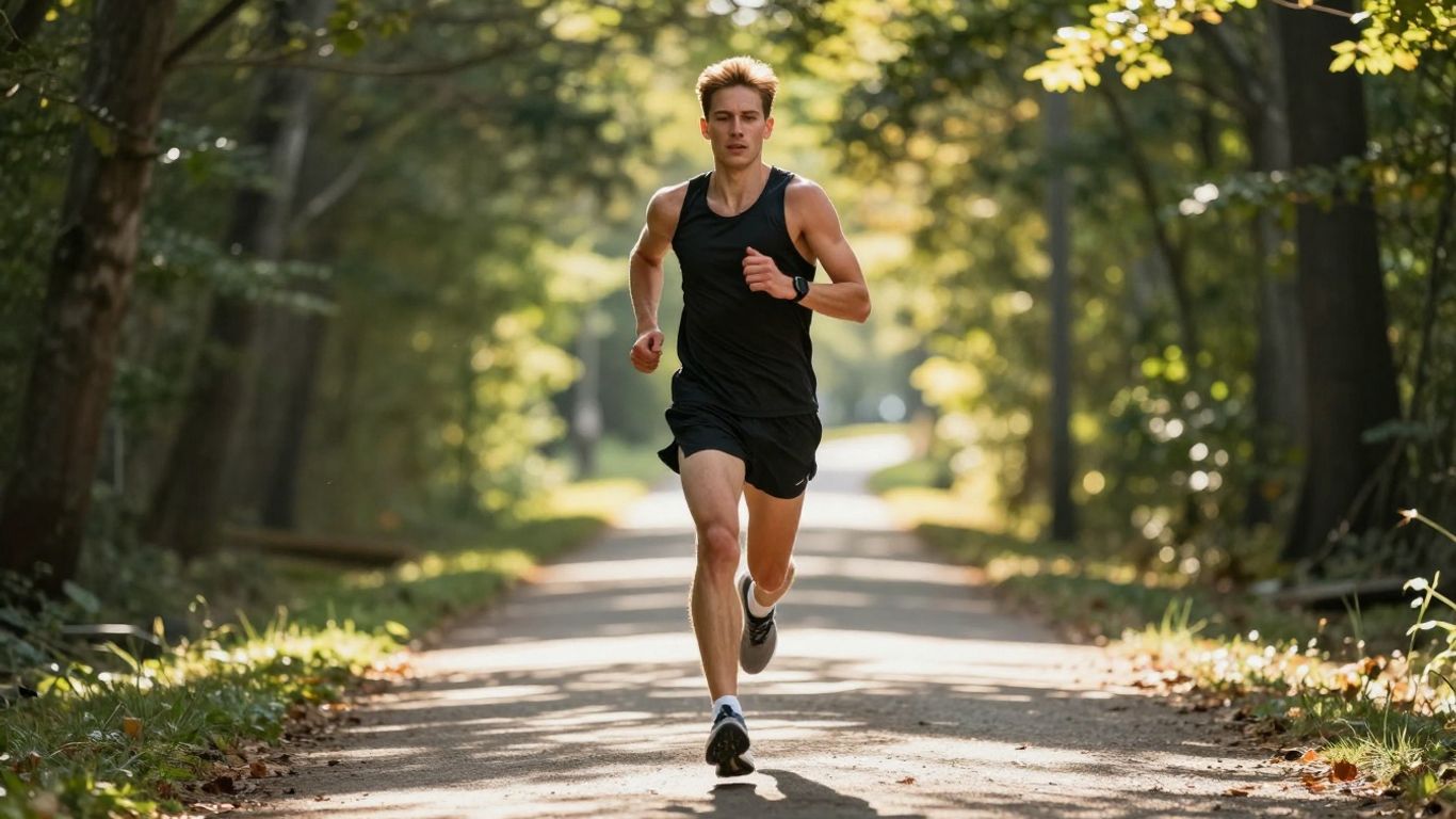 Runner maintaining a steady pace on an outdoor path.