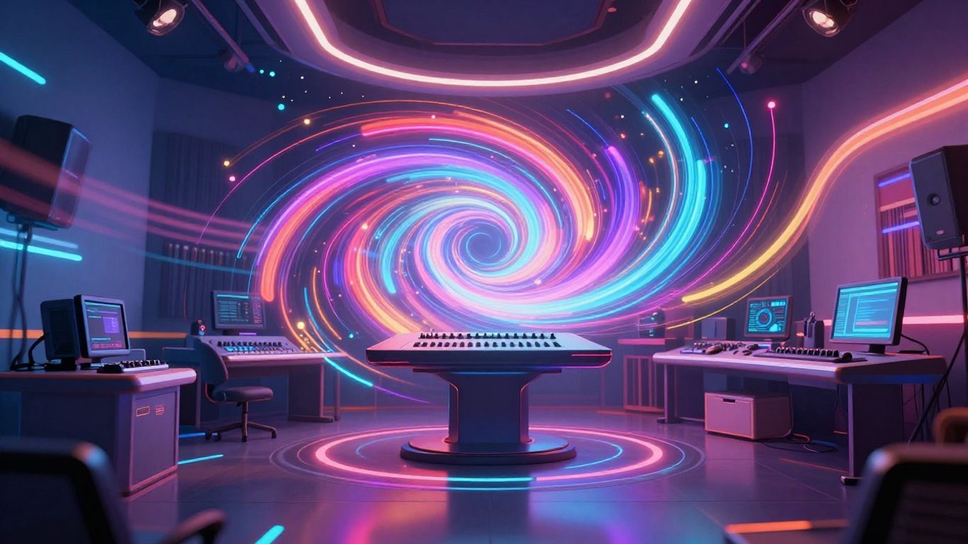 AI music video creation interface with light trails