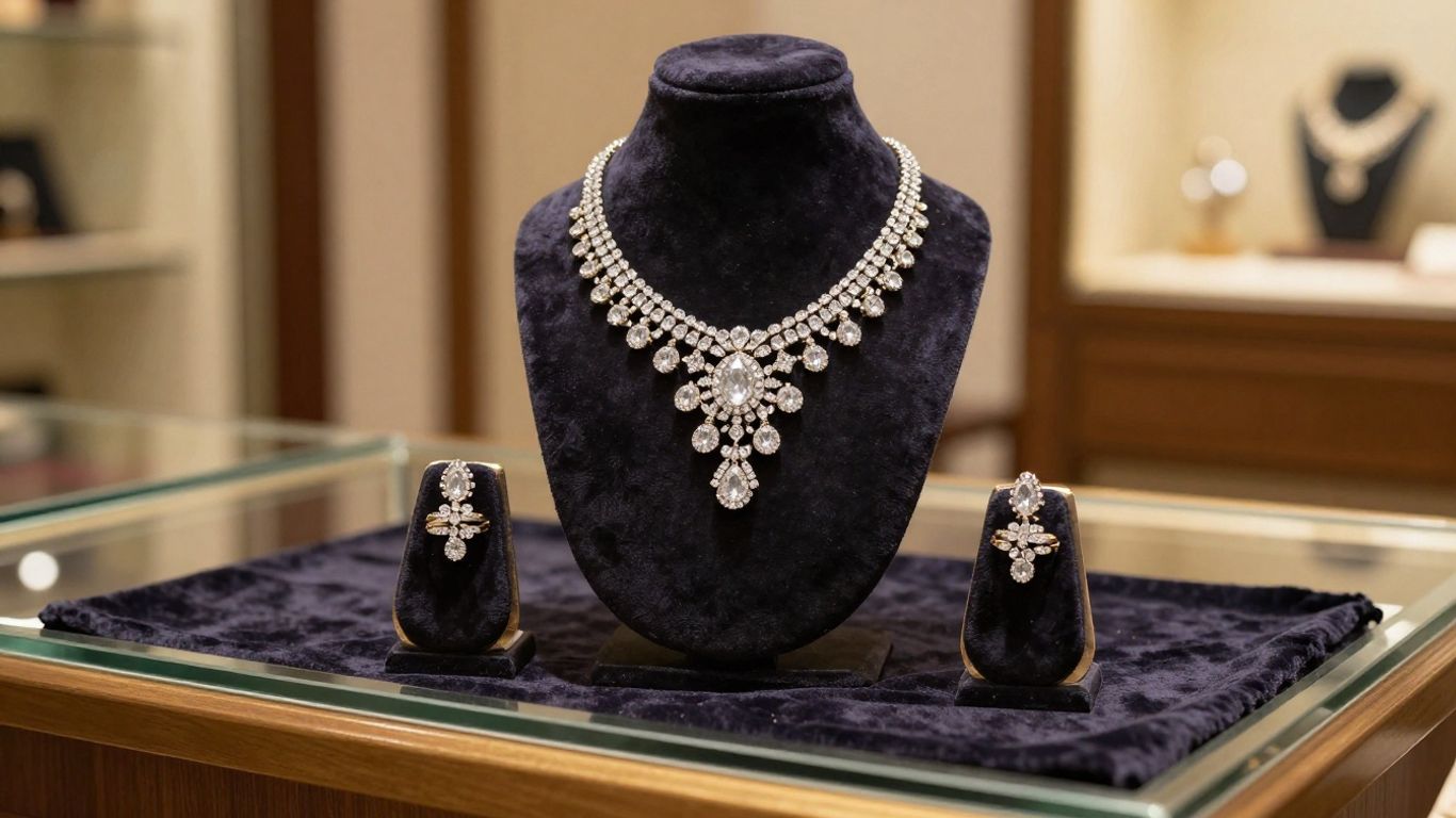 Elegant diamond jewellery displayed in a Bangalore showroom