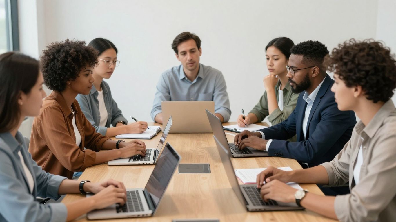 Colleagues practicing a cross-cultural workplace conversation