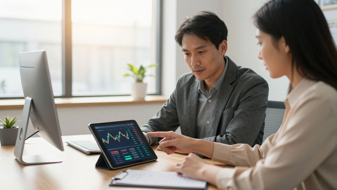 Financial advisor discussing options with a client.