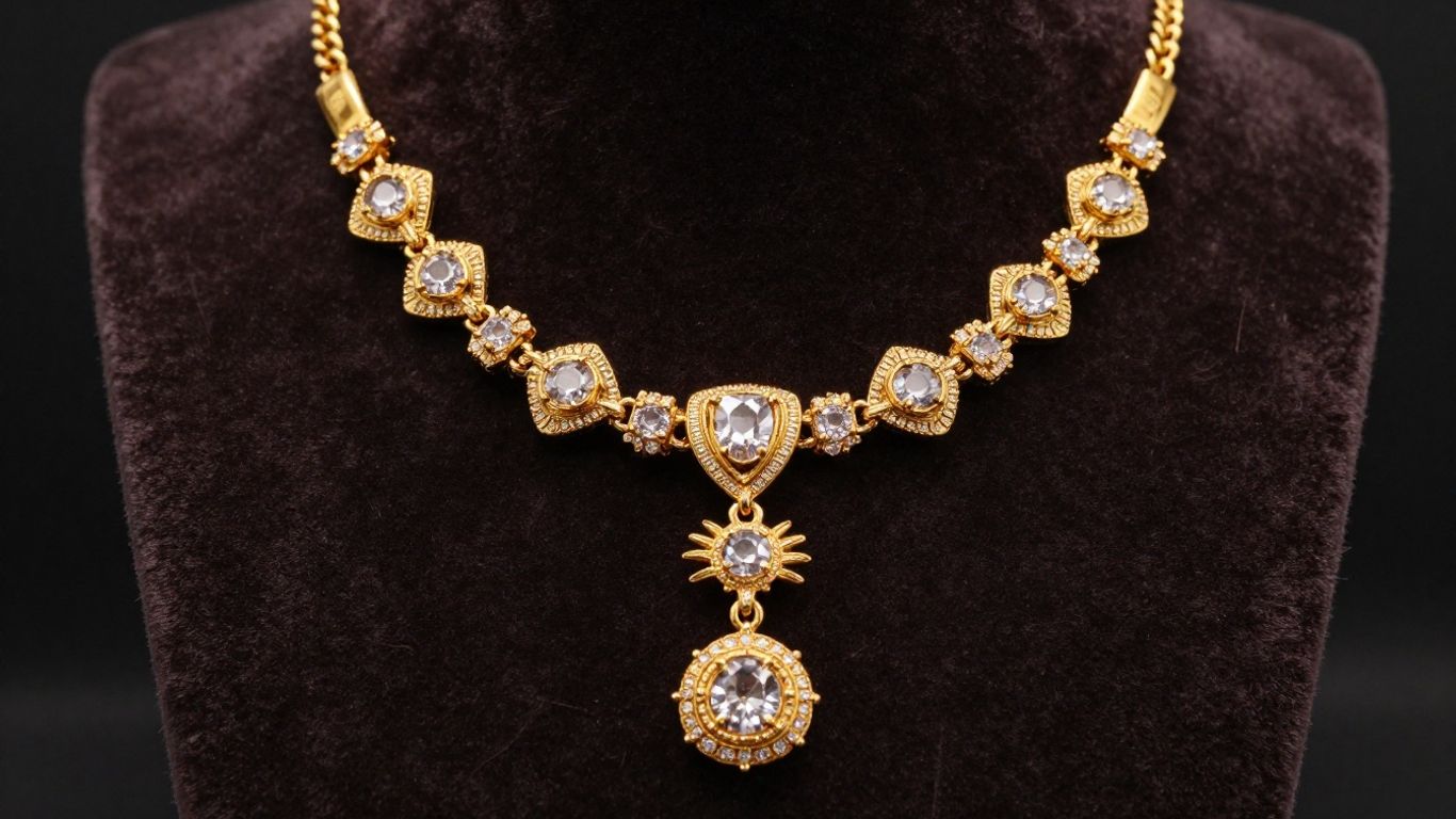 Elegant gold necklace on a velvet jewelry display