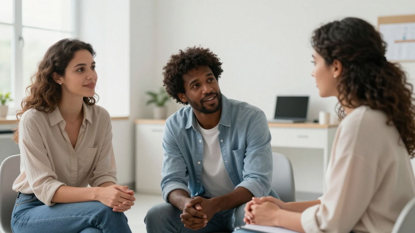 Medspa staff interacting with diverse patients in a modern clinic.