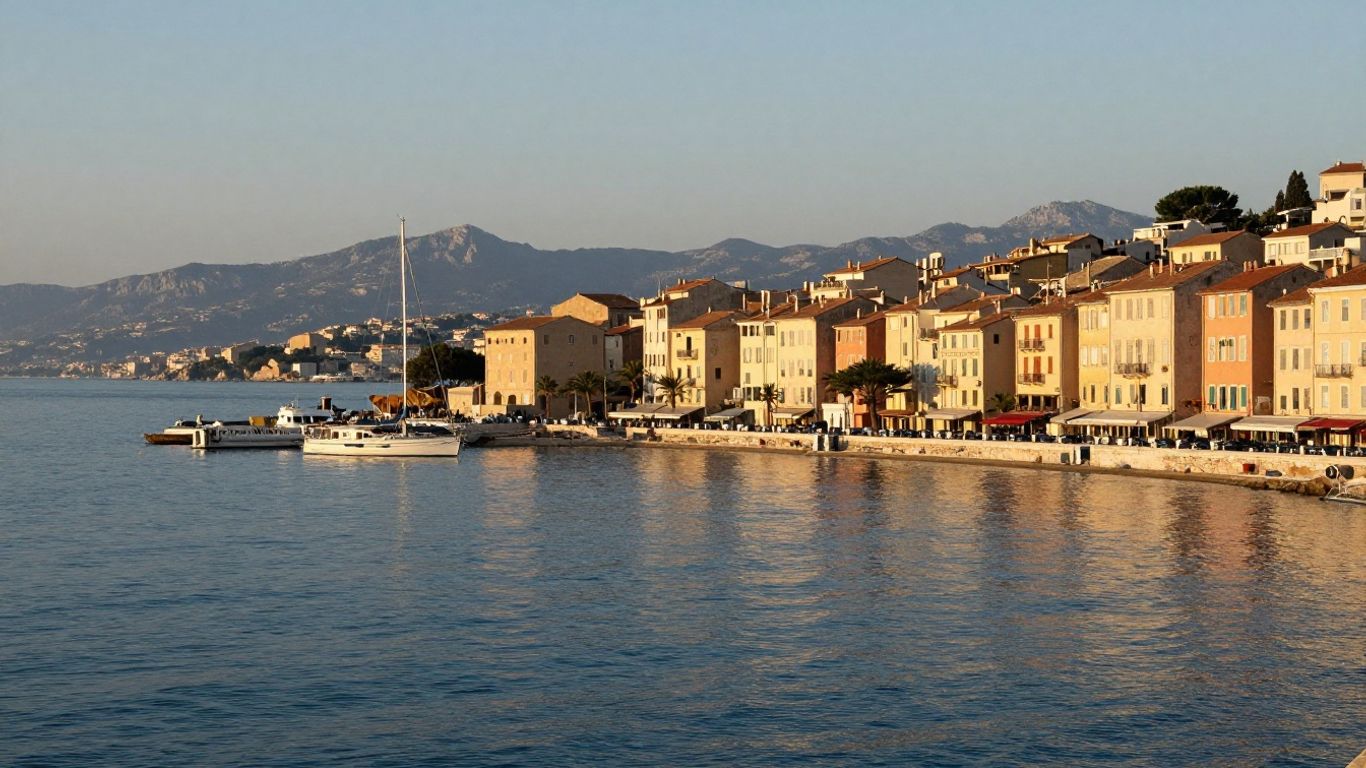 Ajaccio waterfront and Corsican coastal cliffs