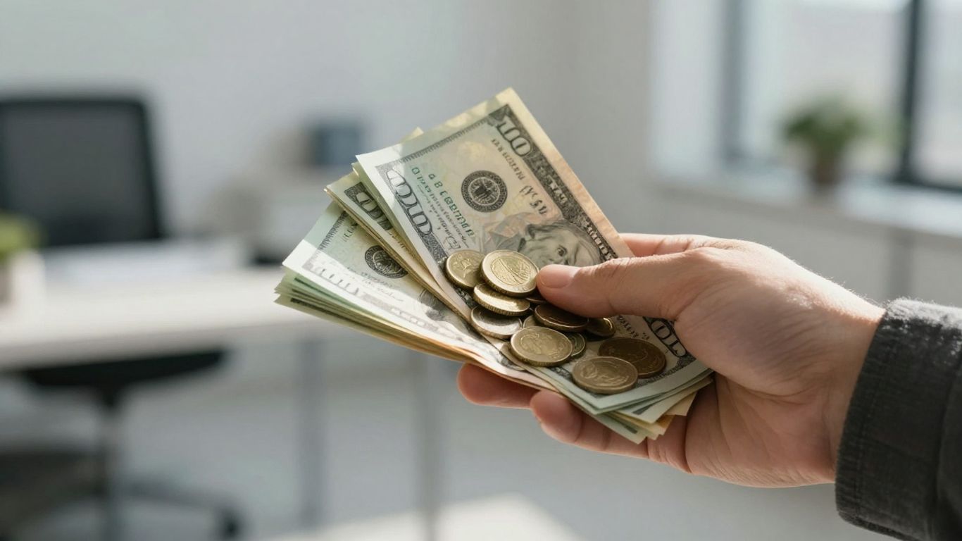 Financial planning with cash and coins.