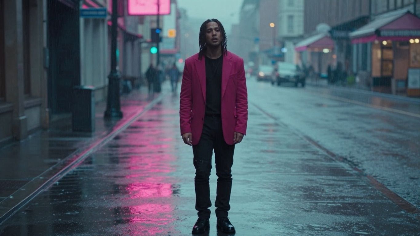 Cinematic music video scene with vivid color