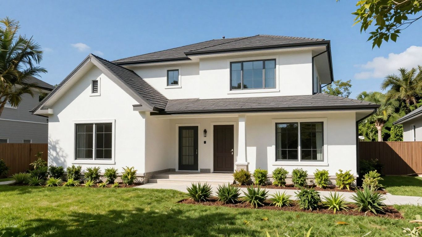 Casa moderna y segura con jardín verde.