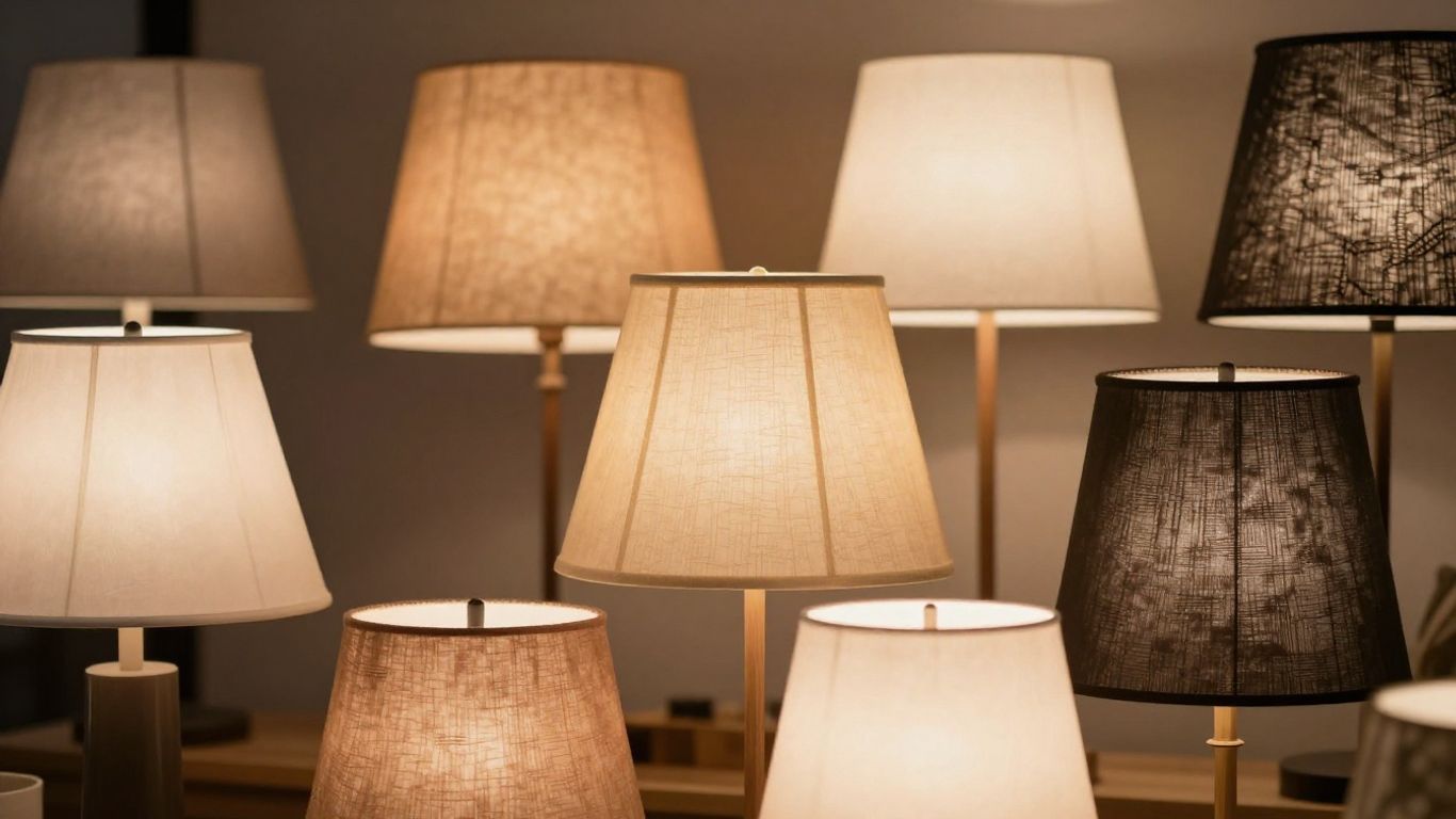 Various lamp shades for tall lamps.