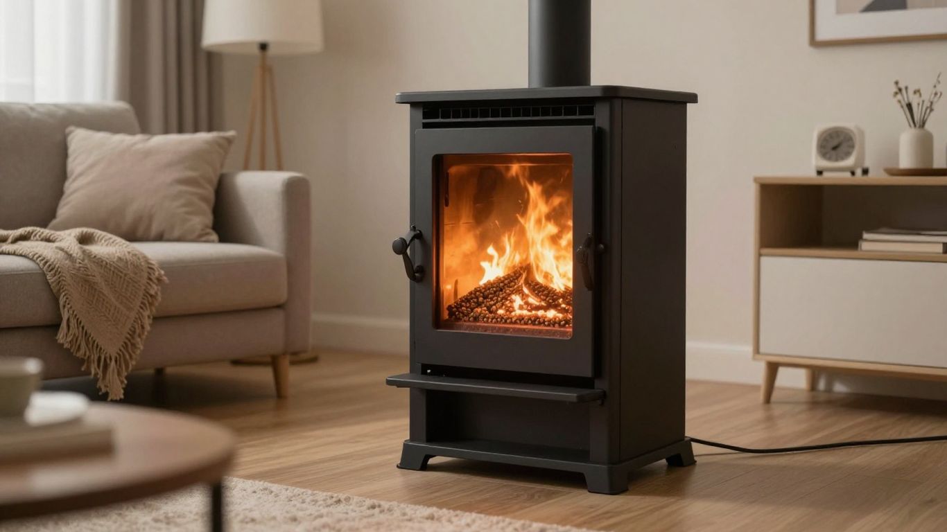 Poêle à granulés moderne dans un salon confortable.