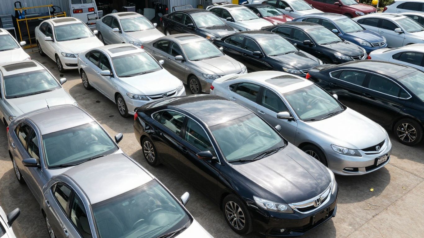 Honda Accord car parts in a wrecking yard.