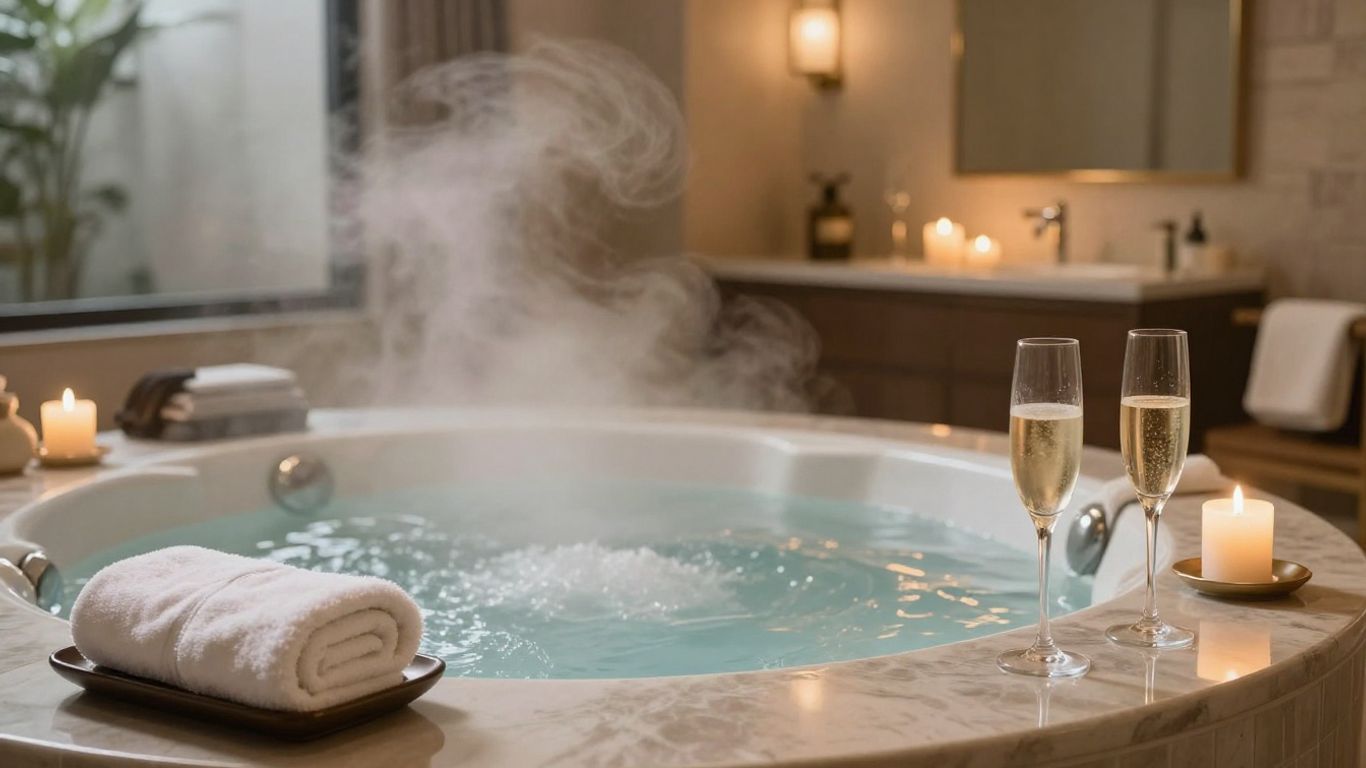 Spa privatif avec jacuzzi, champagne et bougies en Essonne.