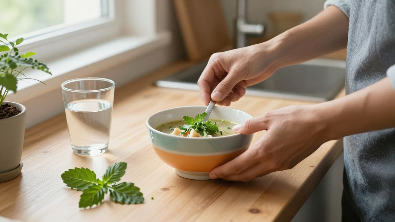 Person preparing a healthy meal after illness.