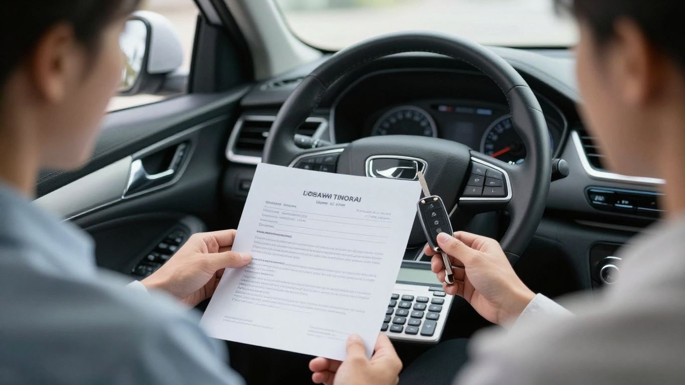 Person choosing a car with loan calculator