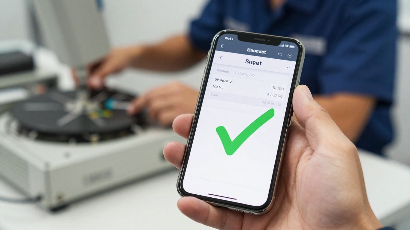 Field service invoice on a smartphone screen.