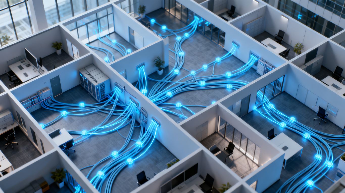 Building floor plan with network cables
