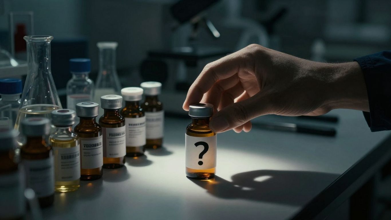 Lab equipment and mysterious vials related to performance enhancers.