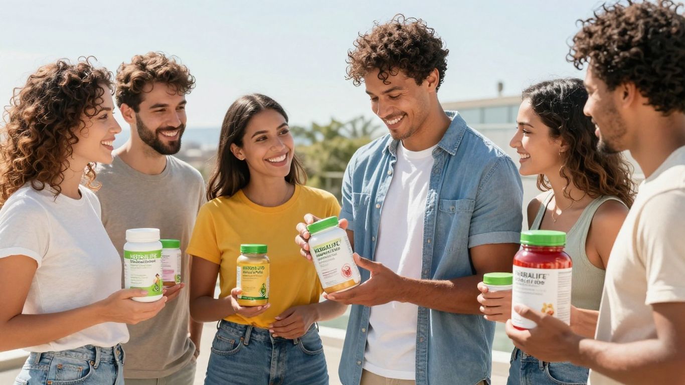 People holding Herbalife products, demonstrating sales