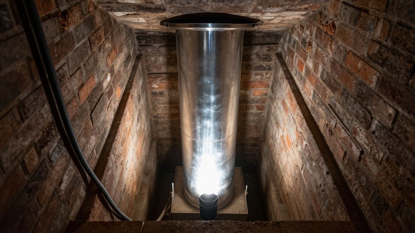 Intérieur de cheminée avec tubage métallique installé