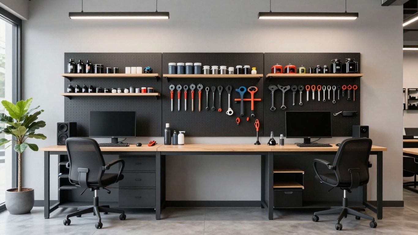 Interior view of modern garage workspace