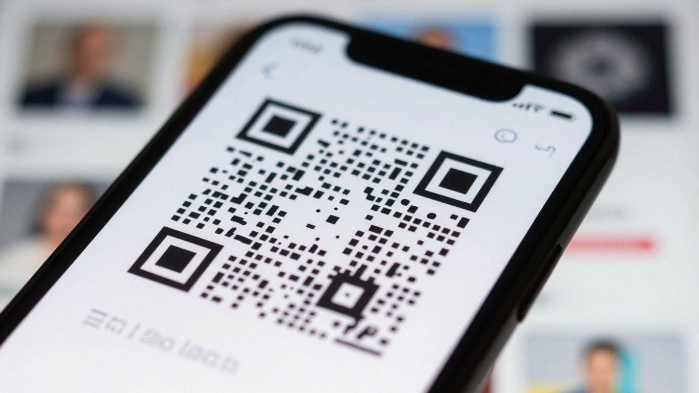 Smartphone displaying a Facebook page QR code.