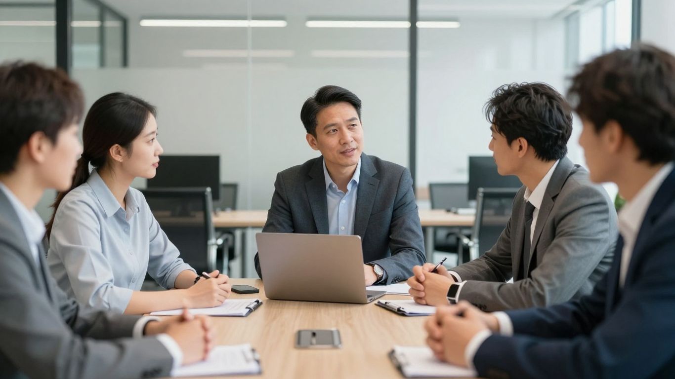 Business leader with team collaborating in modern office