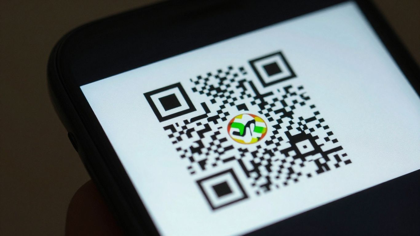 Smartphone scanning a QR code.