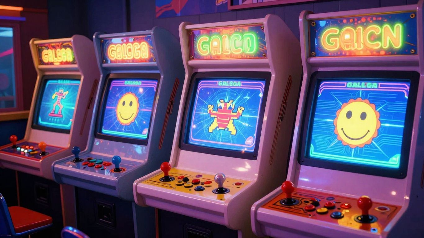 Classic arcade games Pac-Man and Galaga cabinet