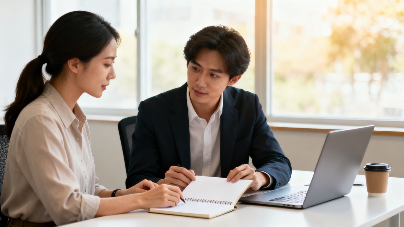 Owner reviewing marketing goals with a consultant