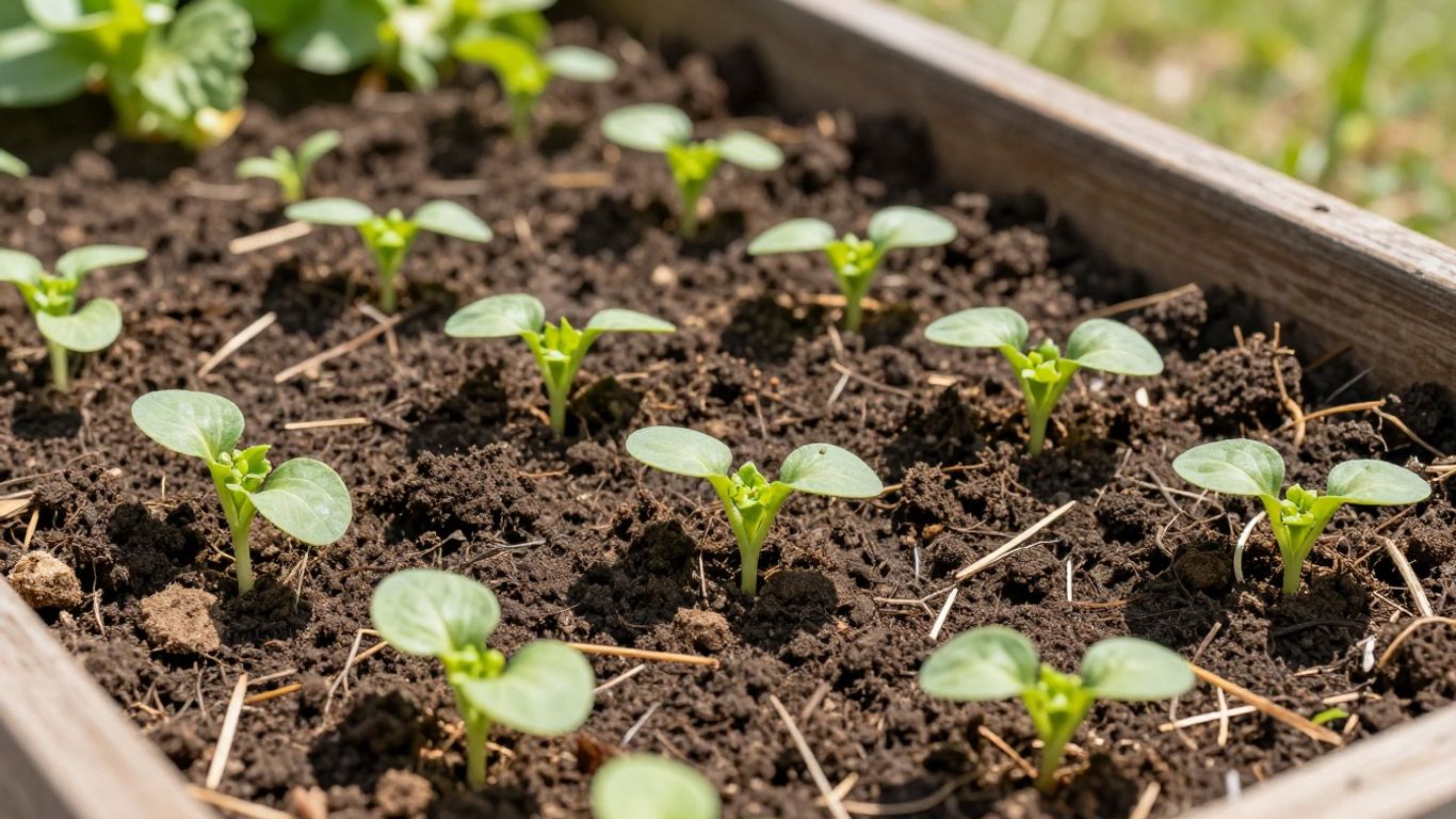 Frisches Gemüse wächst in einem Hochbeet im Frühling.