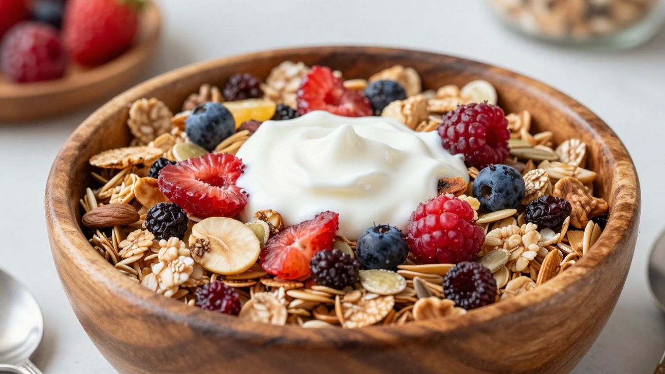 Bowl of muesli with fruits and nuts