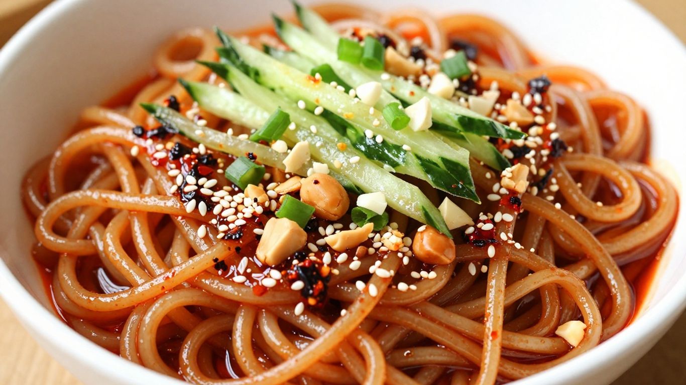 Cold noodles coated in fragrant chili oil