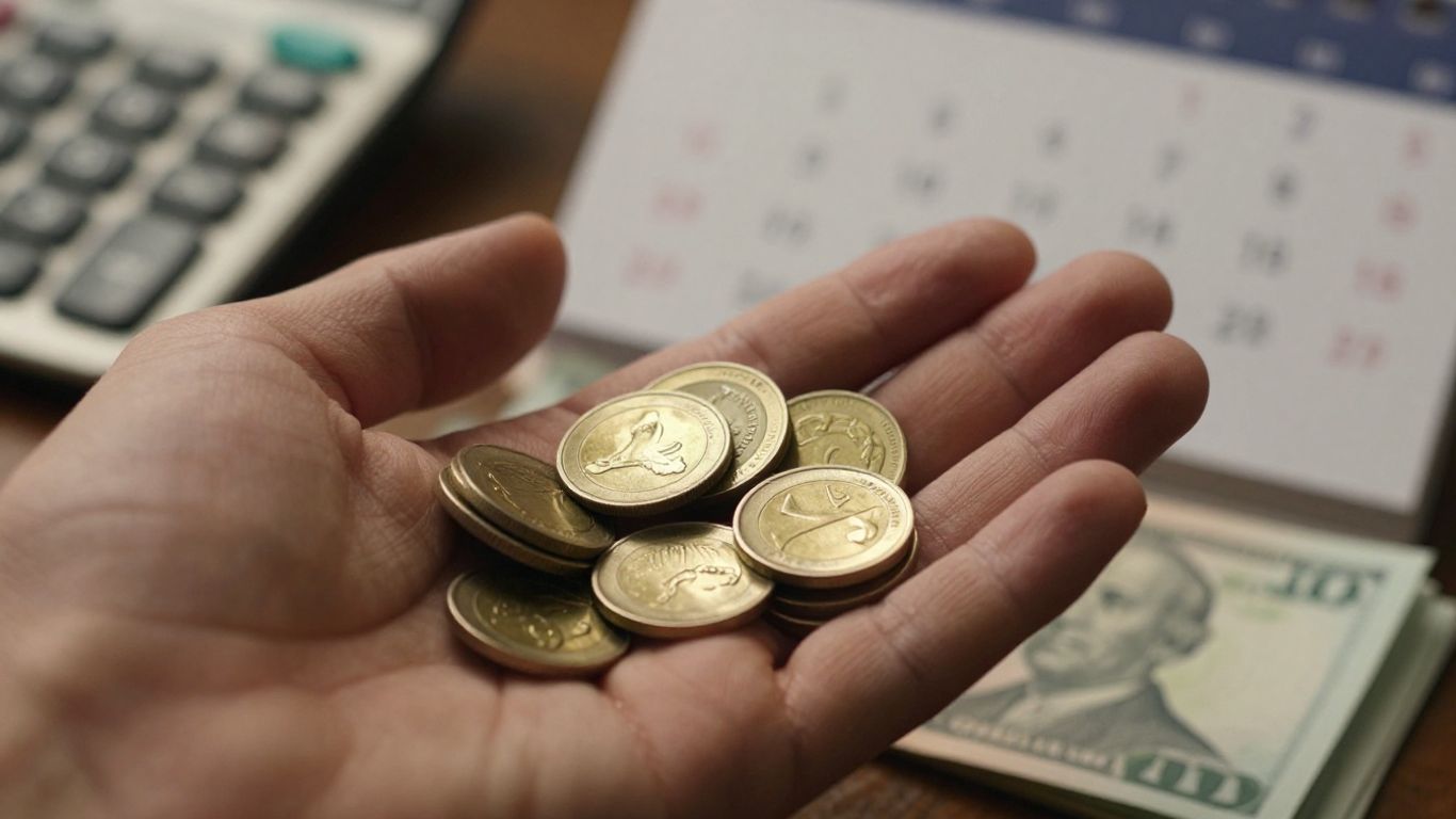 Manos contando dinero y calculando pagos.