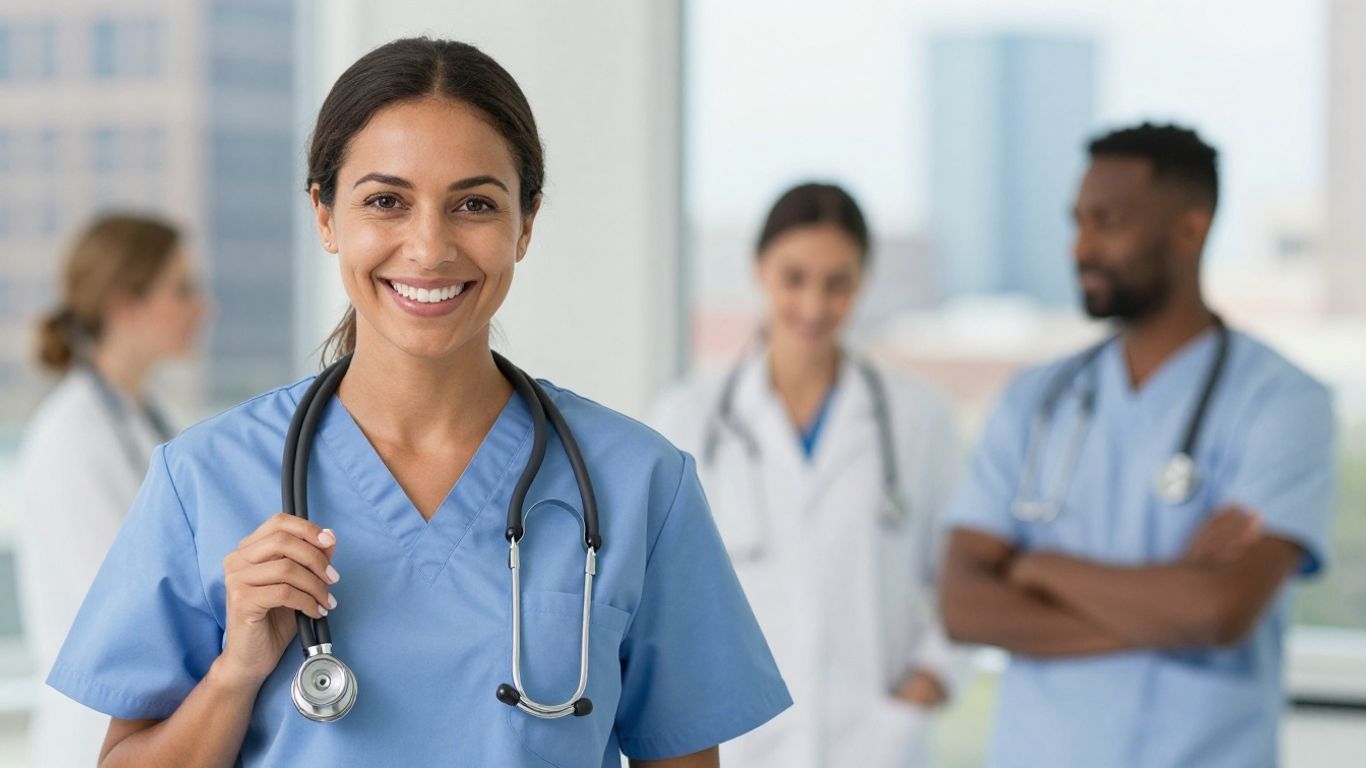 Nursing assistant in Dallas-Fort Worth with stethoscope.