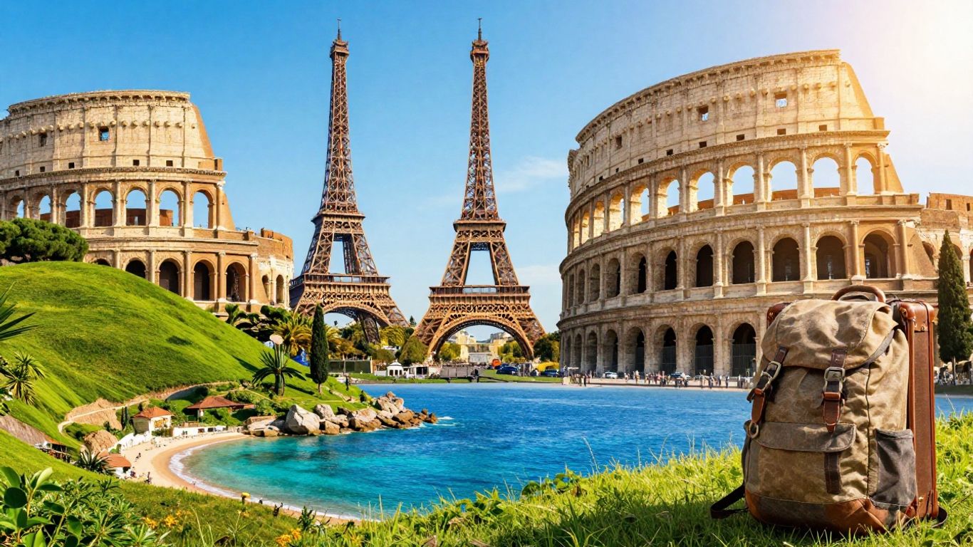 Affordable Europe holiday destinations with landmarks and scenic views.