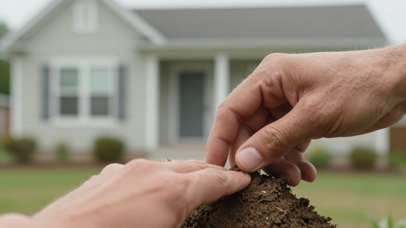 Hands checking house foundation for issues.