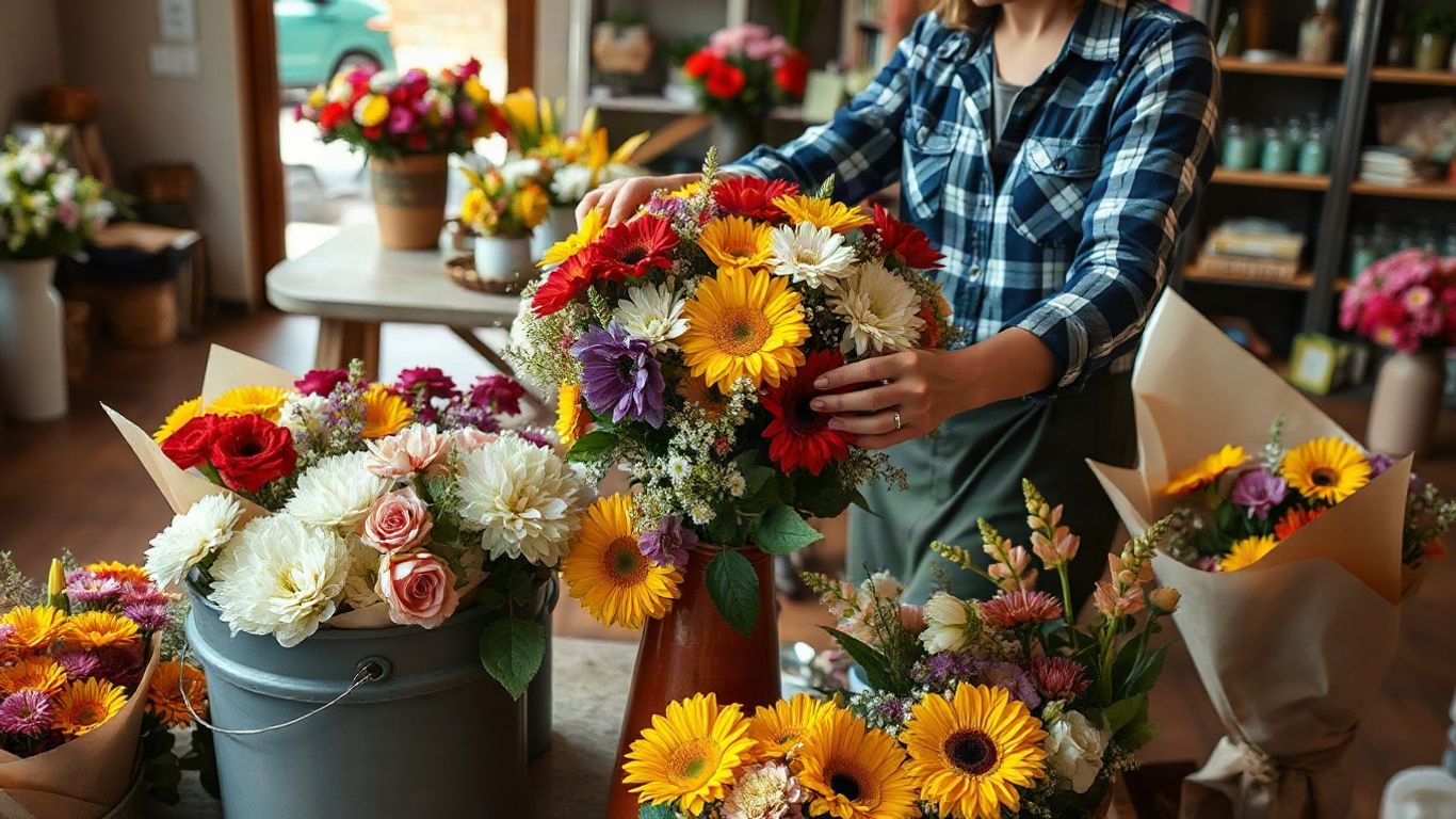 Florist preparing a bouquet for local delivery