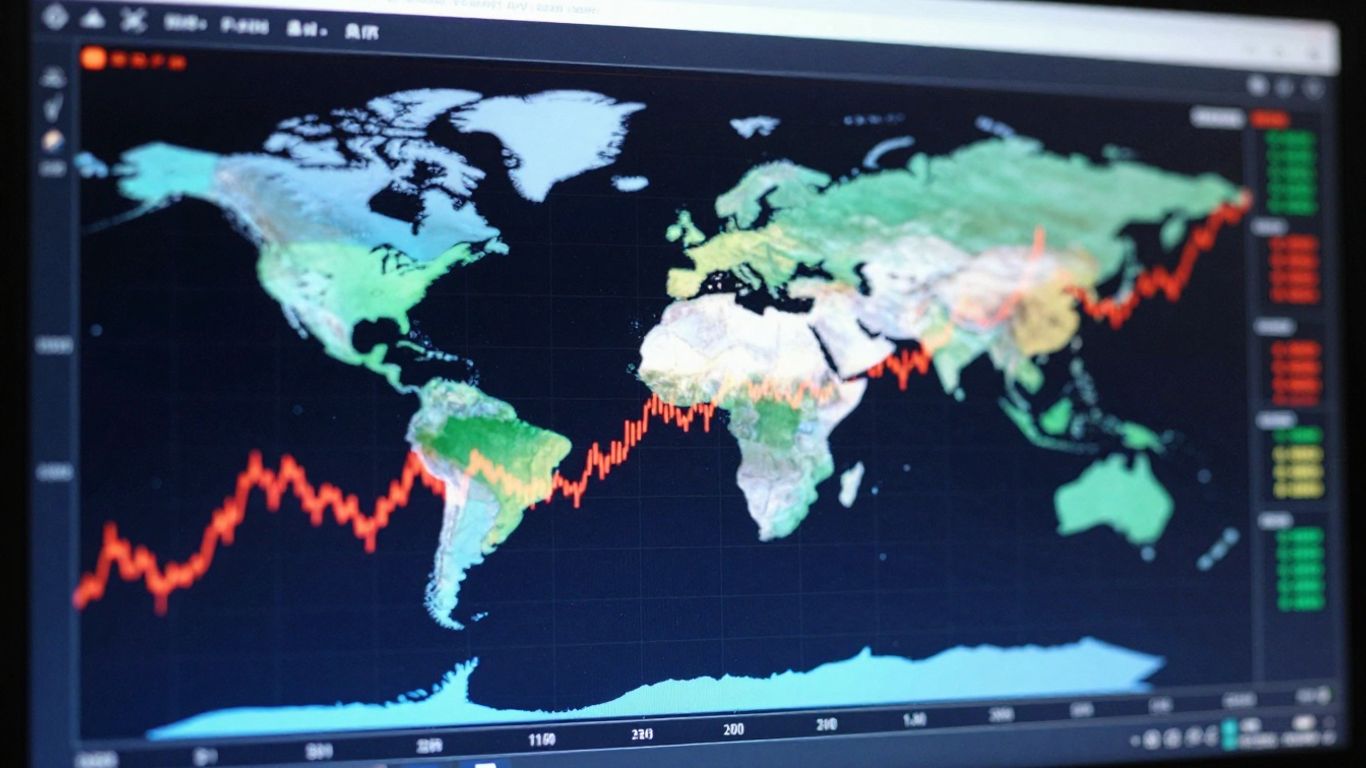 Forex trading simulator interface with abstract market visuals.