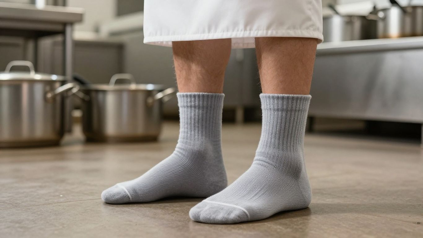 Chef in kitchen wearing comfortable stylish socks