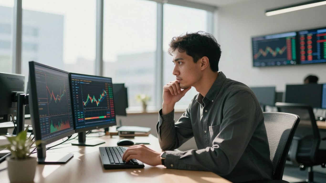 Trader looking at financial market display