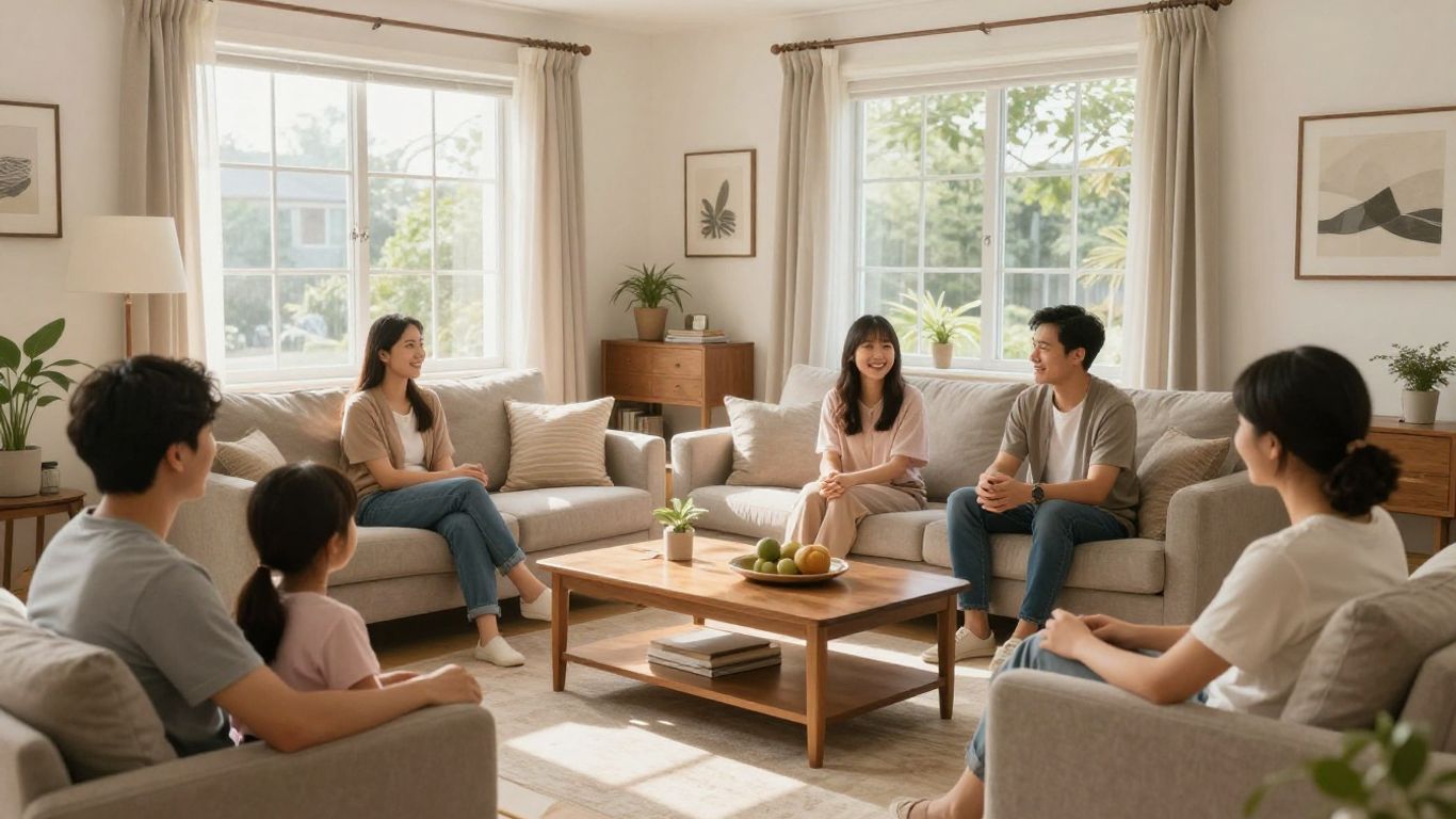 Familia feliz en un hogar seguro y protegido.