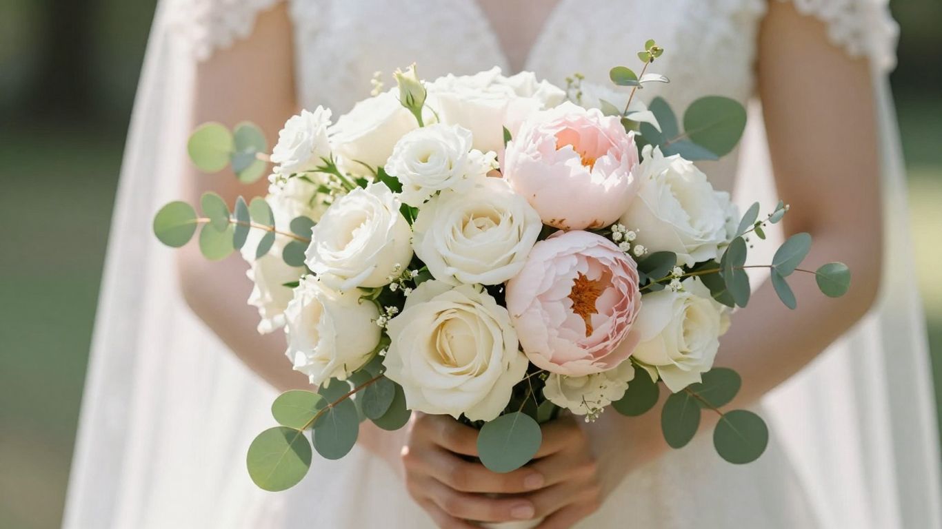 Bride holding a beautiful cascading wedding bouquet.