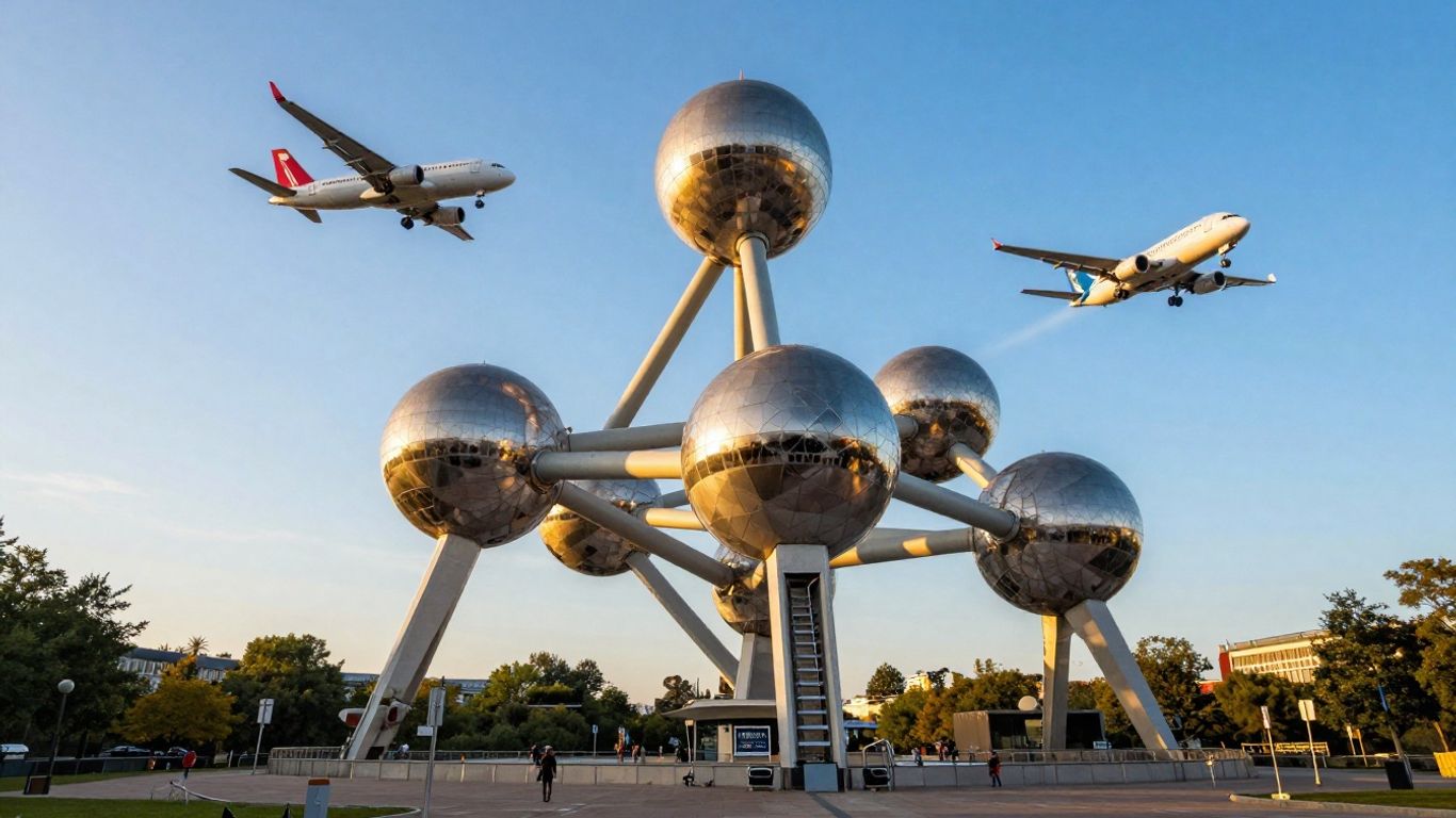 Skyline de Bruxelles avec un avion en vol