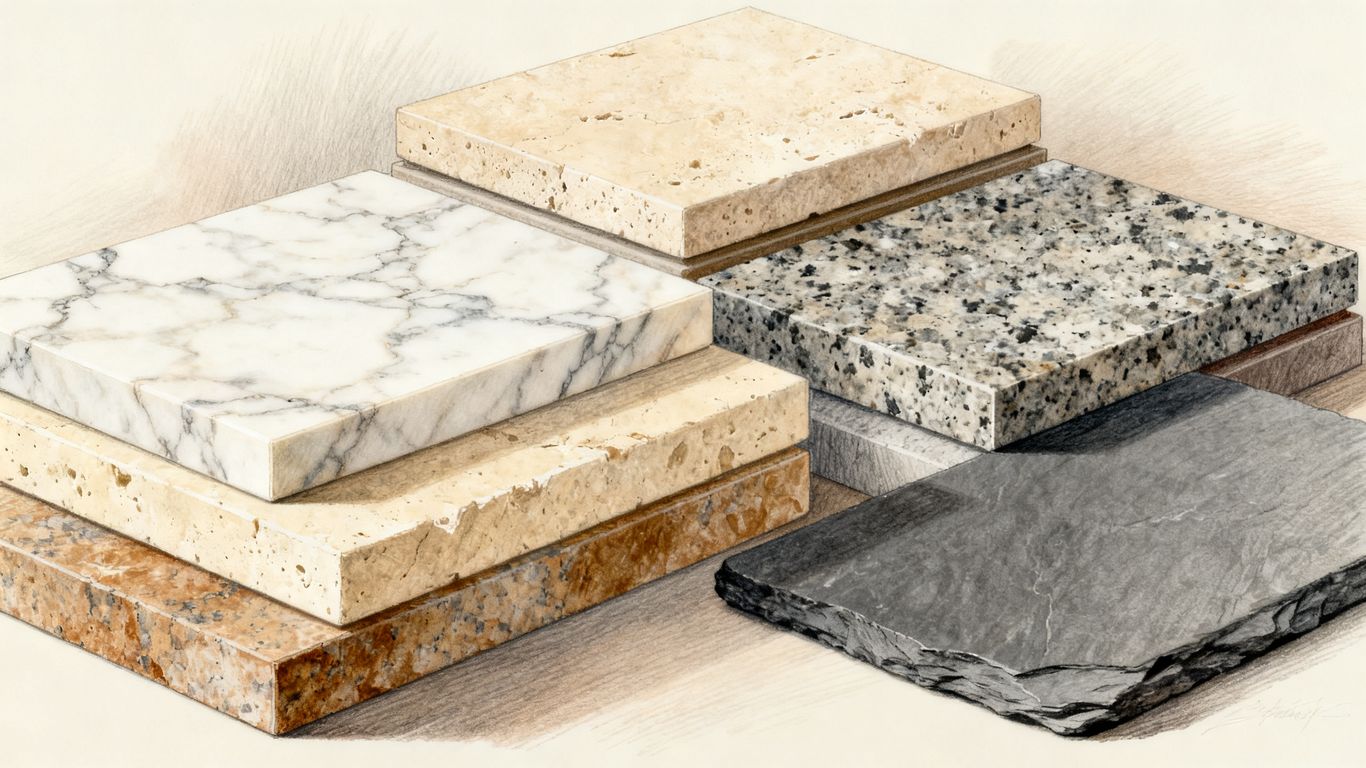 Marble, travertine, and limestone samples