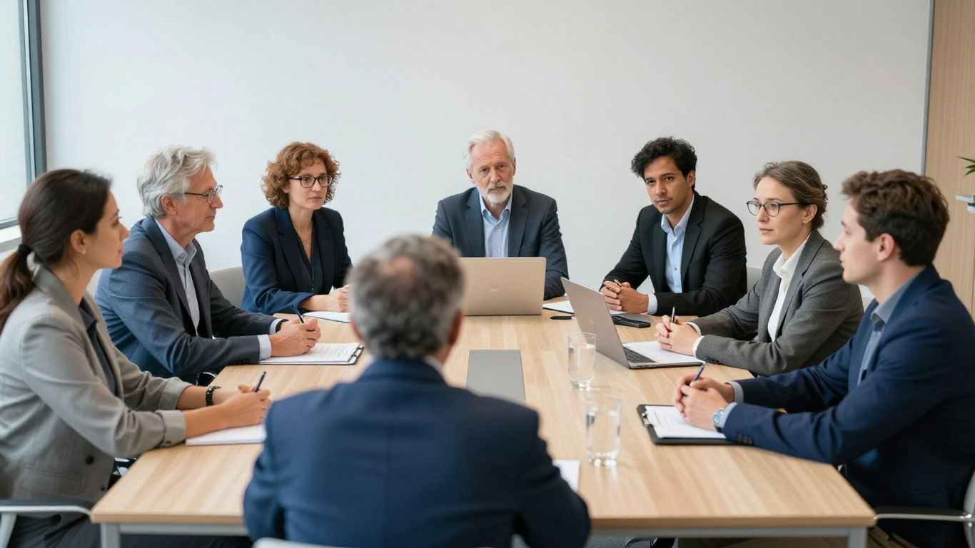 Erfahrene Arbeitskräfte im Gespräch in einem modernen Büro.