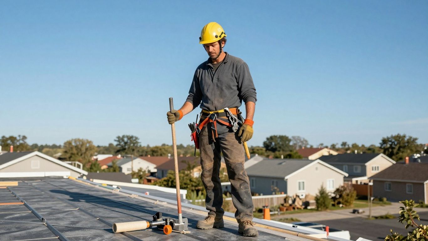 Roofer working on a sunny day.