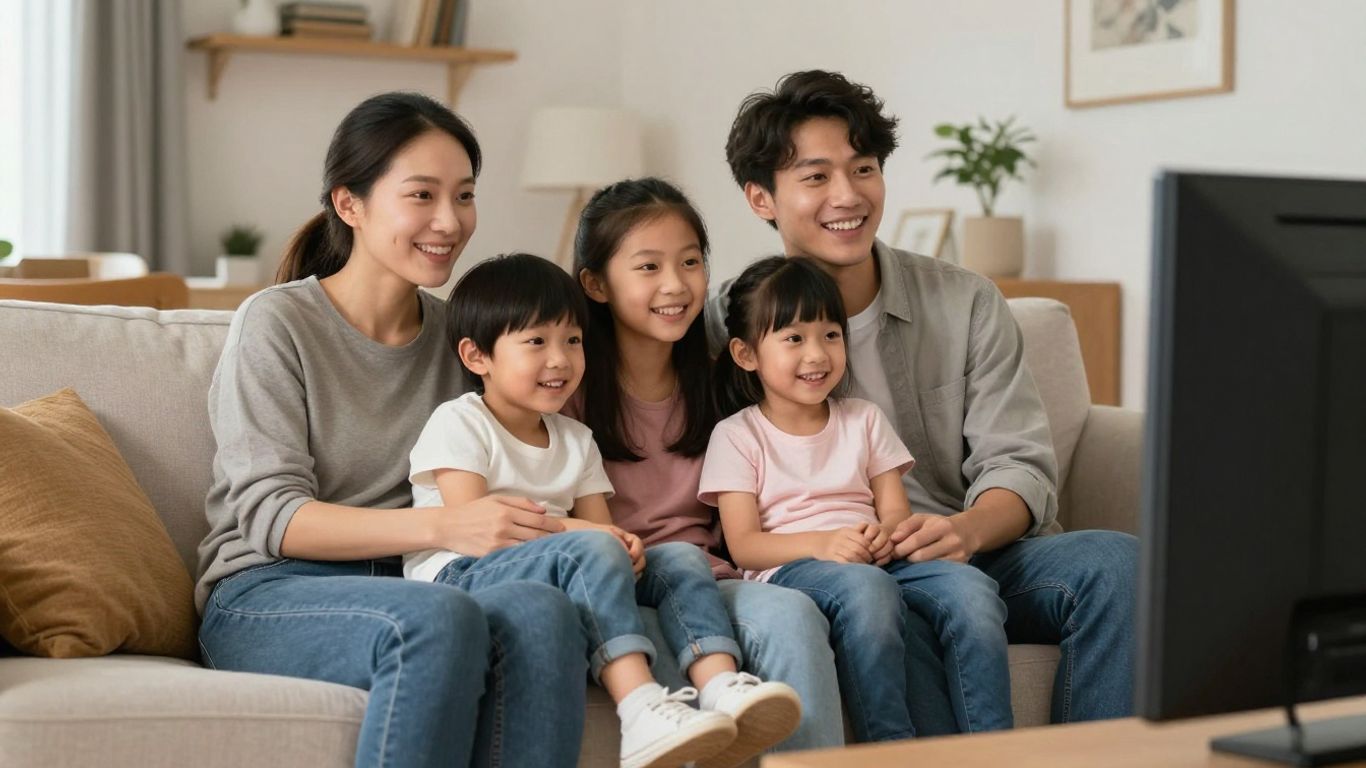 Family watching television together